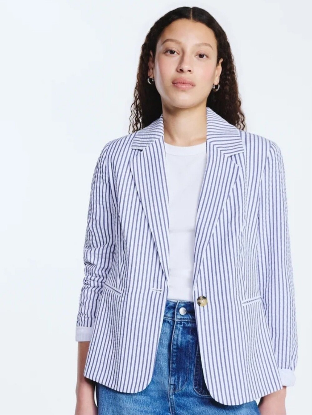 NWT Free Assembly Blue/White Stripe Seersucker Blazer